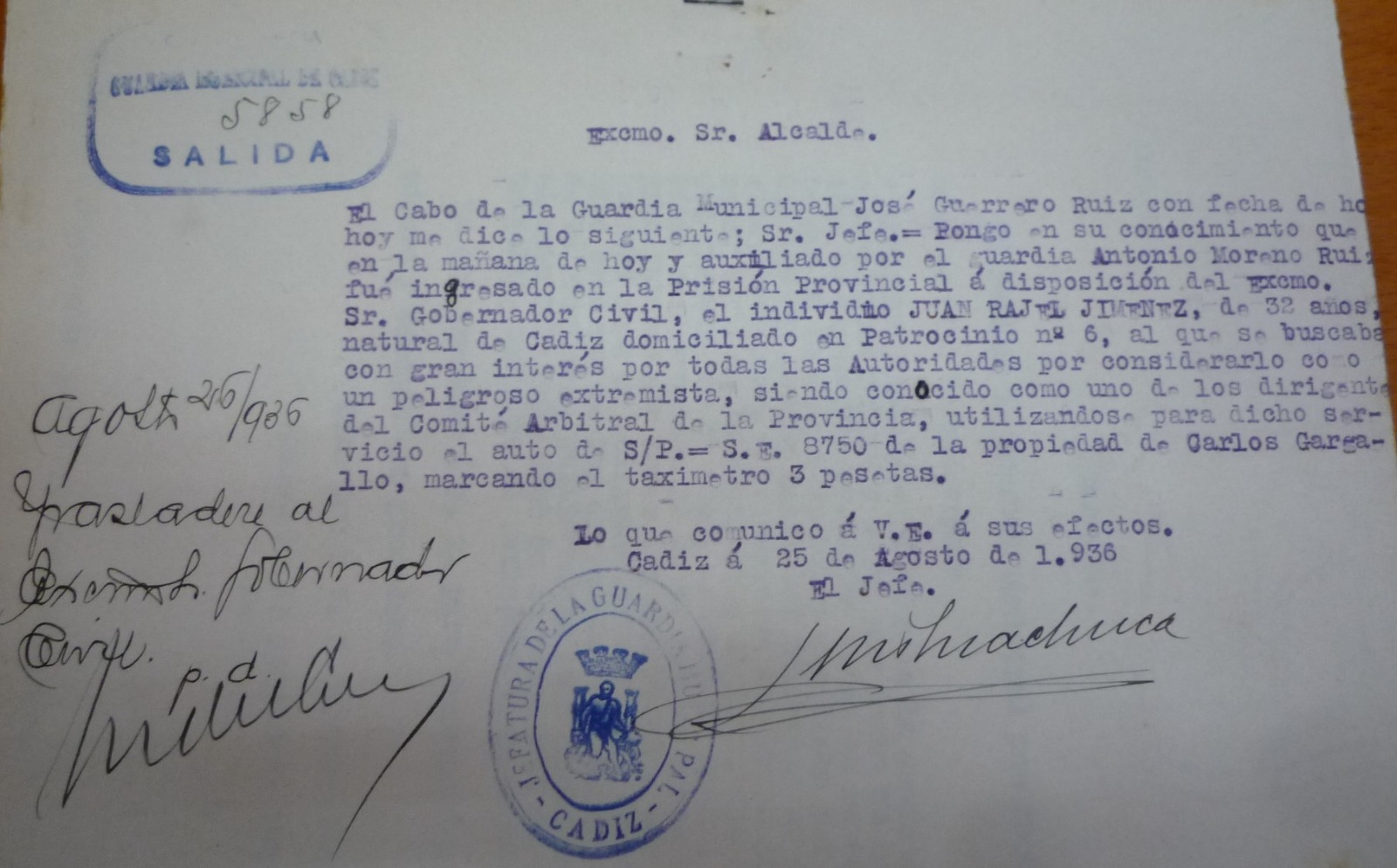 parte detención Juan Ragel