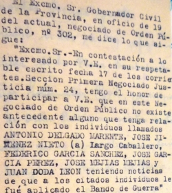 Documento donde eufemisticamente se menciona que se le aplicó el bando de guerra